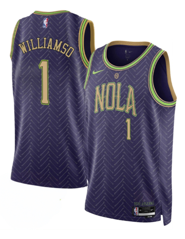 Men's Purple New Orleans Pelicans #1 Zion Williamson 2024-25 City Ediiton Stitched Basketball Jersey